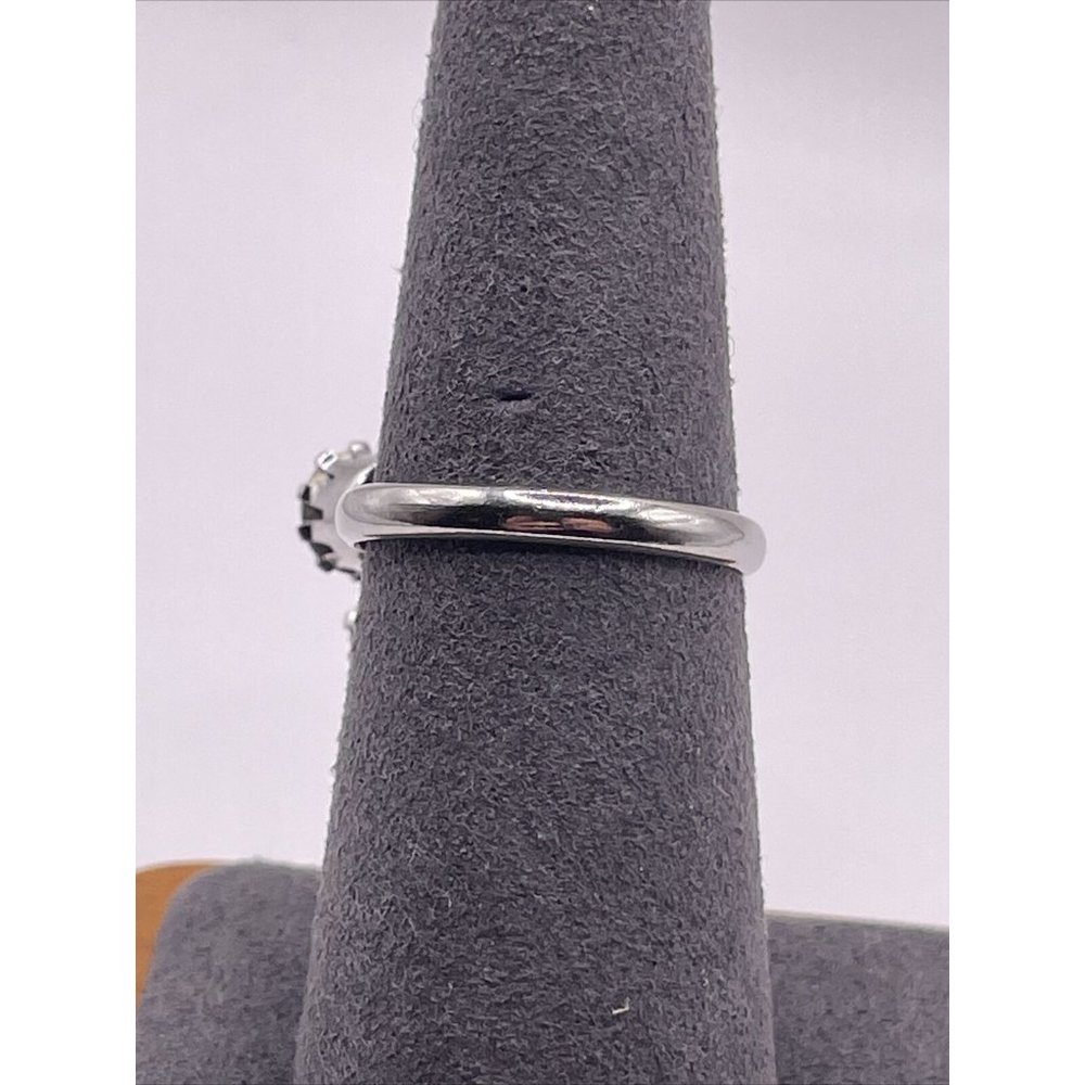 Vintage Clear Rhinestone Prong Set Adjustable Flower‎ Ring Silver Tone 3D Floral - Picture 6 of 15